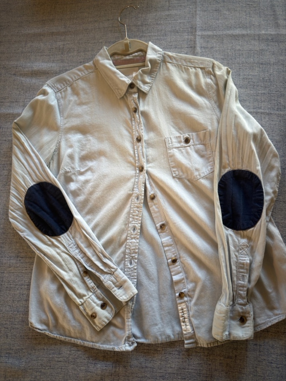 H&M Cream Button-Down Shirt with Navy Elbow Patches